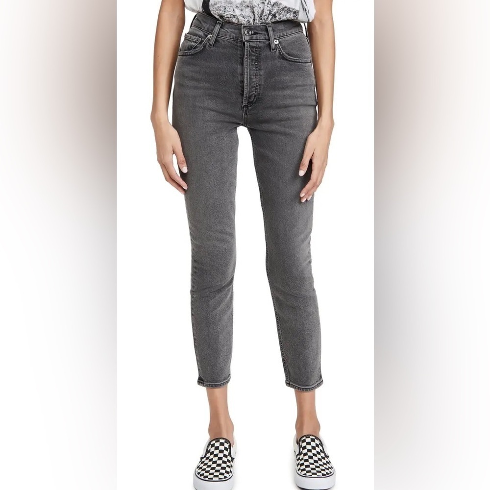 Agolde Nico High Rise Slim Fit Cropped Jeans Ceremony Dark Gray Size 27